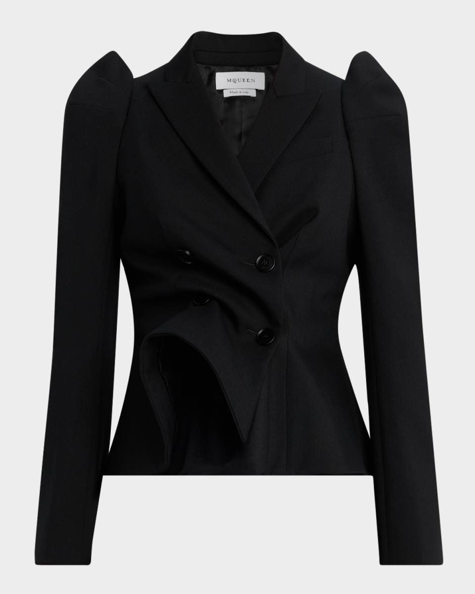 Structured Stretch Wool Double-Breasted Blazer Jacket